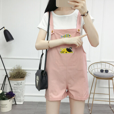 

Women Cute Mini Short Overalls Animal Print Solid Color OL Style College Style Korean Style Short Overalls