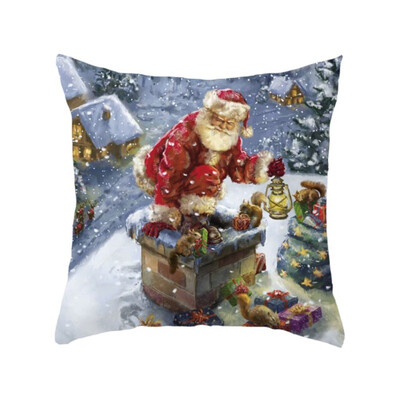 

Christmas Deer Snowman Pattern Cotton Linen Throw Pillow Case Cover Home Decorative Home Room Pillowcase