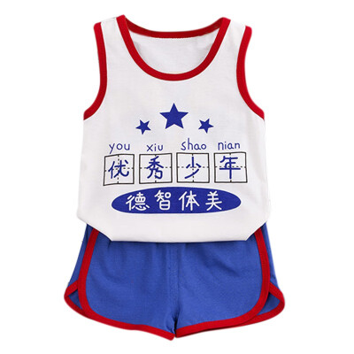 

Summer Baby Boys Sleeveless Chinese Character Print Tops Blouse VestShorts Children Casual Outfits Sets