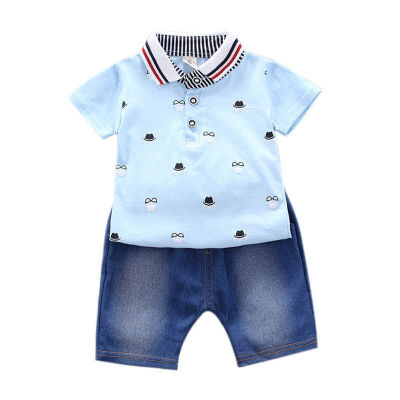 

Baby Clothes Boys Clothes Summer Casual Short Sleeve Floral Print T-shirt TopsDenim Shorts kids clothes Set