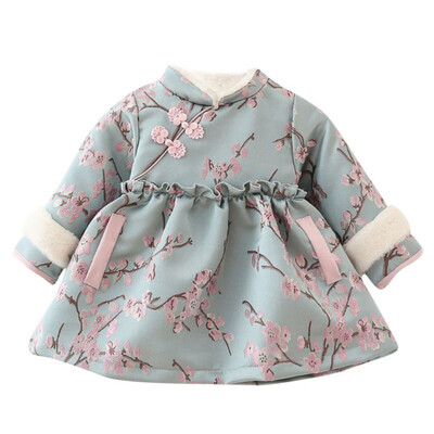 

New Autumn Winter Girls Dress Cute Plus Velvet Warm Embroidery Princess Long-Sleeved Sweet Dress 0-7T