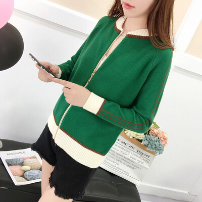 

Fall 2018 new Korean womens round neck long sleeve knitted sweater cardigan short style student jacket sweater