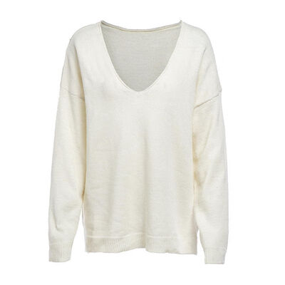 

Women Casual Knitted V-Neck Loose Sweater Long Sleeve Pullovers Solid Color 2019 New Autumn Winter Fashion Womens Warm Tops