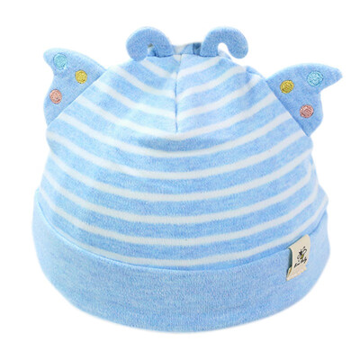 

Baby cap for girls spring new baby striped head cap cotton soft two ear cute fetal cap for 0-3M