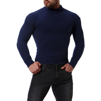 

Mens Autumn Solid Color Slim Fit Sweater Tops High Collar Long Sleeve Knitted
