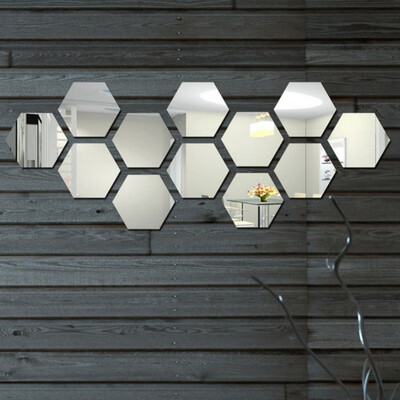 

Acrylic Mirror Stereo Wall Stickers Living Room Porch Aisle Staircase Personality Decorative Mirror Stickers Hexagonal Frame