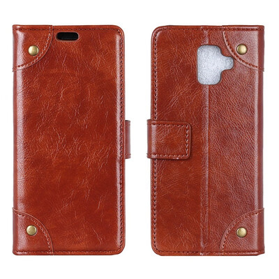 

MOONCASE Samsung Galaxy J6 Copper Buckle Napa Leather Case - Brown