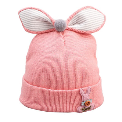 

Winter Newborn Cute Warm Kids Girls Boys Hats Baby Cartoon Printing Hats Knitted Wool Hemming Caps With Bowknot