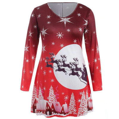 

Tailored Women Casual Plus Size Merry Christmas Print O-Neck Blouse Long Sleeve Tops