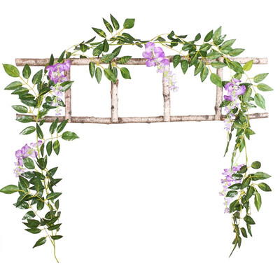 

2m Simulation Wisteria Flower Vines Wedding Decorations Artificial Flowers Arch Decor with Green Leaves Hanging Wall Garland