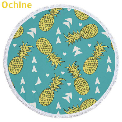

OCHINE 150cm Summer Swimming Bath Towel Pineapple Pattern Round Microfiber Fringed Beach Towel Mat Carpet Blanket Shooting Props
