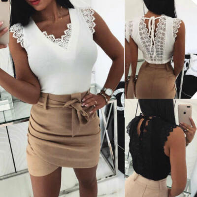 

Women Summer Tank Tops Lace Sexy Vest Fashion Camisole Sleeveless Casual T-Shirt