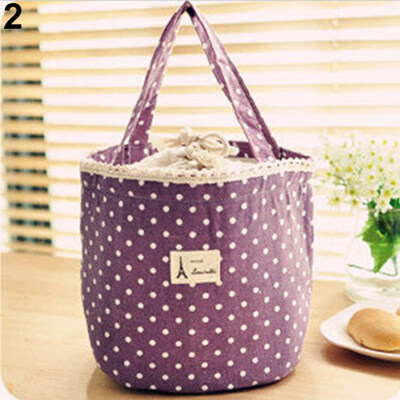 

Portable Picnic Lunch Bag Outdoor Food Storage Polka Dot Drawstring Carry Tote