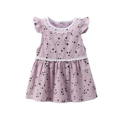 

Summer Casual Baby Girls Floral Pattern Dress Cotton Kids Toddler Flare Sleeve Sundress for 1-6T cute little girl