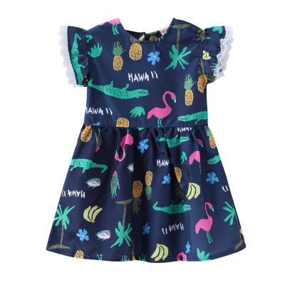 

2019 Summer Toddler Kids Baby Girl Vintage TOP SALE Fashion Style Ruffle Sleeve Short Sleeve Printing Floral Fruit Dresses 0-4Y