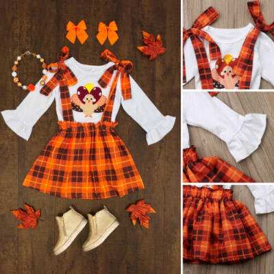 

USA Toddler Baby Kids Girls Turkey TopsDress Skirt Headband Outfits Set Clothes