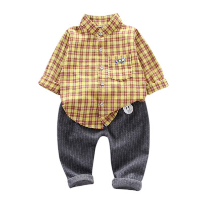 

New Casual Baby Boys Clothes 2pcs Autumn Children clothing Long Sleeve Plaid Print Shirt TopsPants Trouser Set 5 colors