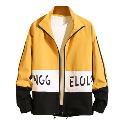 

Toponeto Mens Casual Fashion Patchwork Letters Zipper Loose Outwear Tops Jacket Blouse