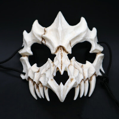 

Half Animal Mask Long Teeth Demon Samurai White Bone Mask Tengu Dragon Yaksa Tiger Resin Mask Cosplay