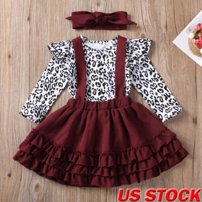 

3PCS Toddler Kid Baby Girl Clothes Romper Top Ruffle Bib Dress Tutu Skirt Outfit