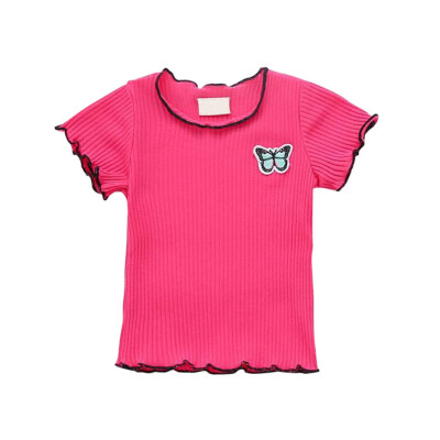 

2018 Summer New Kids Baby Girls Newborn Candy Color Embroidered Short Sleeve T-shirt Tops Children Clothes