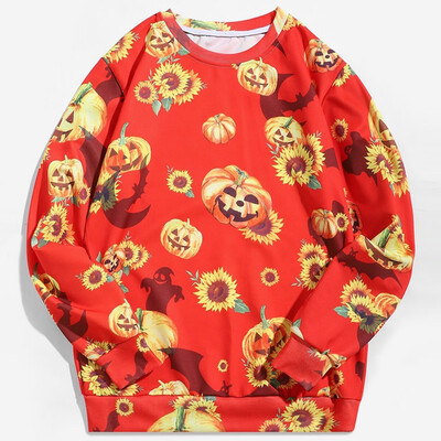 

Toponeto Mens Casual Scary Halloween 3D Printed Long Sleeve Shirt Round Neck Blouse Top