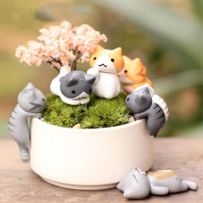 

6 PcsSet Cute Cartoon Lucky Cats Micro Landscape Kitten Microlandschaft Pot Culture Tools Garden Decorations Miniatures
