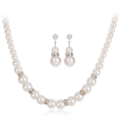 

Fashion Princess Charm Women Prom Creative Temperament Elegant Pearls Pendant Necklace Earring Set