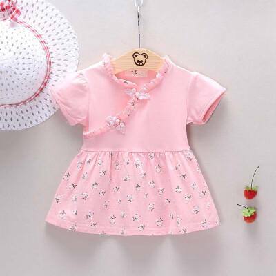 

Summer New Girls Dress Girl Flower Pattern Dress Baby Cotton Floral Princess Dress 2019