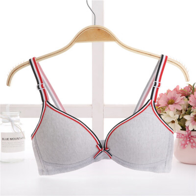 

Back Closure Push Up Bra Stylish Comfortable Striped Patchwork Color Girl Thin Thick Underwire Bra with Bow Adjustable Straps