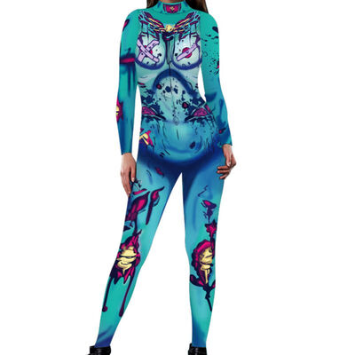 

suit womens fashion thin section Slim long-sleeved sexy spring summer printing half-high collar zipper long-sleeved jumpsuit