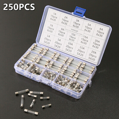 

250pcsset Fast Quick Blow Glass Tube Fuse 5x20mm 6x30mm 1A 2A 3A 5A 6A 7A 8A 10A 15A 20A Fuse Assorted Kits