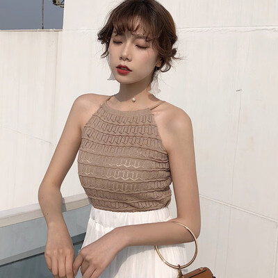 

Sexy Summer Women Tops Slim Knitting Halter Camisole Tops Female Knitted Tanks Sleeveless Basic Solid Top
