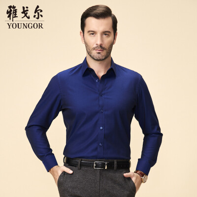 

Youngor shirt mens 2019 spring youth mens casual dress shirt YLDP16384FJA blue 38