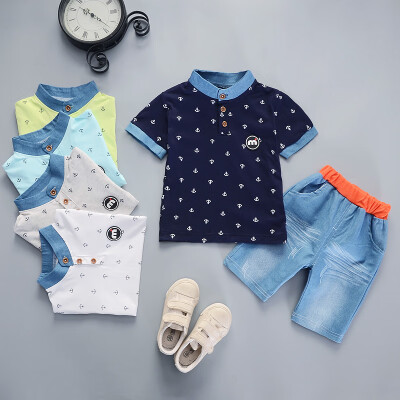 

Children Set Kids Boys Clothing Casual Short Sleeve T-shirt Denim Pant Set Summer Fashion Outfits Set for Boy