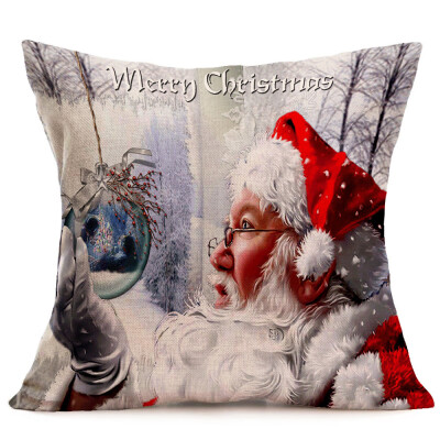 

Siaonvr Merry Christmas Linen Santa Pillow Cases Sofa Cushion Cover Home Decoration