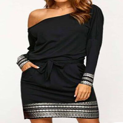

Solid Long Sleeves Pockets Floral Printed Oblique Bodycon Dress
