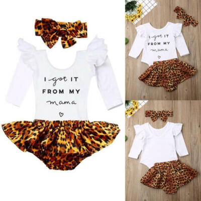 

Newborn Baby Girls Clothes Ruffle Tops Romper Leopard Skirts Headband Outfits AU