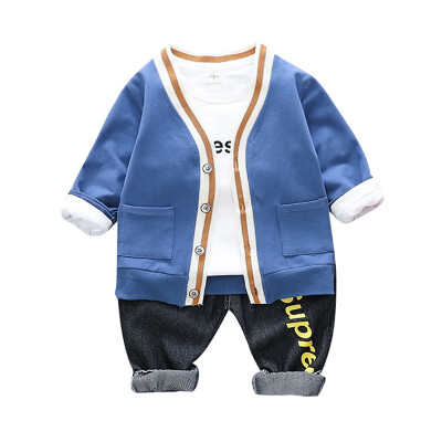 

Autumn Baby Boy Long Sleeve Letters T-shirt Cartoon Duck Sweatshirt Denim Trousers Casual Outfits Cute Blouse Pants Sets