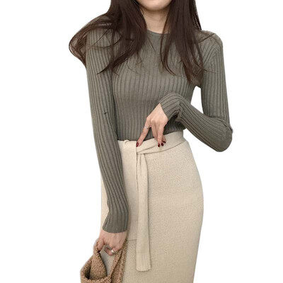 

Women Sweater Knit o-neck Pullovers Autumn Basic Female Sweaters Pullover Slim Fit Simple Solid Color Korean style Fashion top