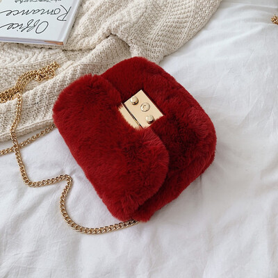 

Tailored Fashion Women Plush Plaid Pack Crossbody Bag Chain Bags Messenger Winter Bags