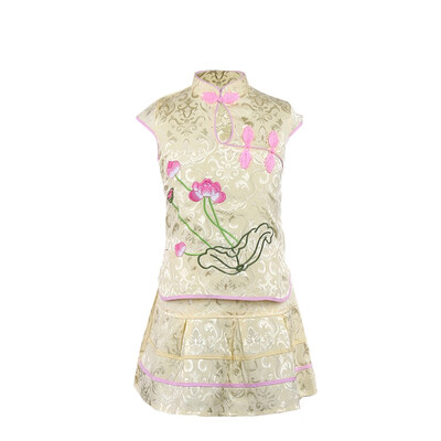 

Girls Clothing Sets Summer Cotton Vest Two-piece Sleeveless Children Sets Casual Embroidered Lotus Girls Clothes