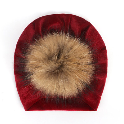 

2 Styles New Baby Girl Boy Newborn Baby India Hat Infants Soft Solid Flower Cap Raccoon Fur Pompom Beanie Hat