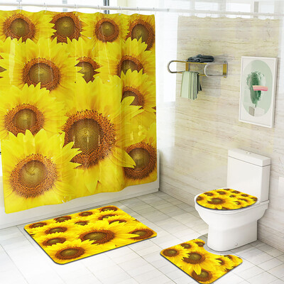 

Gobestart 4PCS Non Slip Toilet Polyester Cover Mat Set Bathroom Shower Curtain