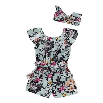 

Summer Newborn Baby Girls Floral Rompers Set Sleeveless Rompers Baby Jumpsuit Headband 2Pcs Set for Infants
