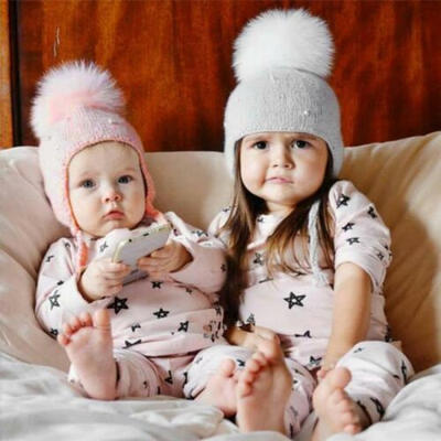 

Kids Child Baby Boys Girls Pearl Beanie Hat Winter Warm Knit Fur Pom Bobble Cap