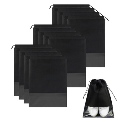 

12 Pieces Travel Shoe Bag Large Shoe Organizer Pouch Non-woven Storage Bag with Transparent Window&Drawstring Size 1 White