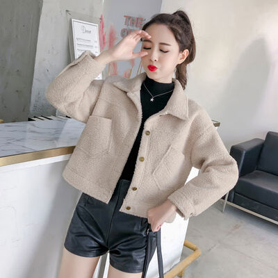 

Women Winter Jacket Autumn Simple Woolen Elegant Coat Female Jacket Solid Color Long Sleeve Button Lapel Outwear