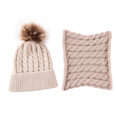 

2pcs Toddler Kids Hats Baby Girl Circle Loop Scarf Neckwarmer Boy Infant Winter Crochet Knit Hat Beanie Cap Scarf Set Beige