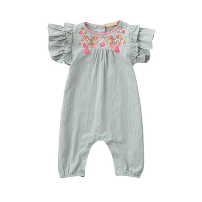 

Summer Casual Fashion Jumpsuits Baby Girl Short Sleeve Embroidered Rompers Kids Toddler Bodysuits
